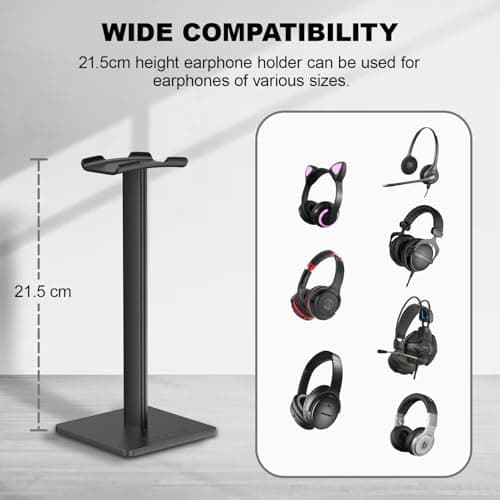 New Bee Support Universel pour écouteurs Over Sennheiser, Sony, Audio-Technica, Bose, Shure, AKG, Casque de Jeu et Affichage, Aluminium + TPU + ABS, Noir