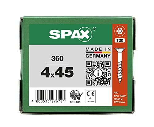 SPAX Vis universelle, 4 x 45 mm, 360 pièces, filetage partiel, tête fraisée, T-STAR plus T20, 4CUT, WIROX A9J - 8000000276781
