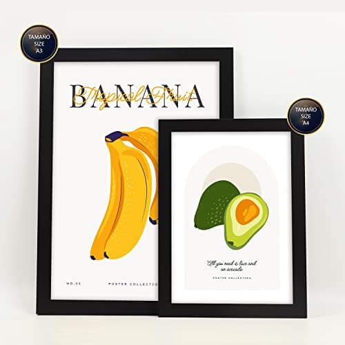 Nacnic Ensemble de 6 affiches sur l'alimentation et la nutrition. Fruits d'été. Affiches nature et nutrition pour l'aménagement intérieur et la décoration. Tamaños A3 & A4, marco negro.