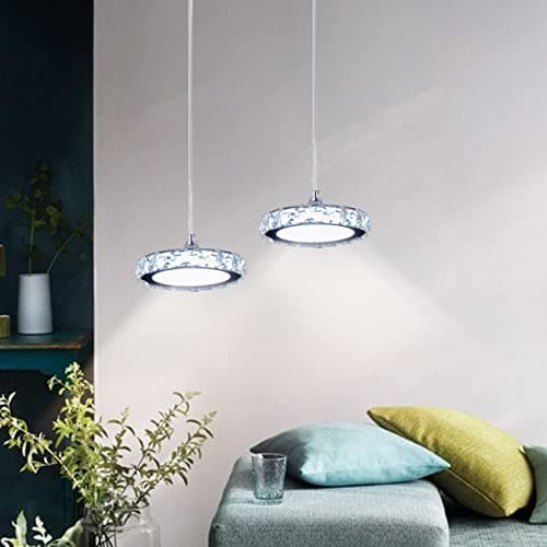 Lustre en cristal LED Mini suspension en cristal en acier inoxydable Plafonnier encastré pour couloir d'entrée salon (lumière variable)