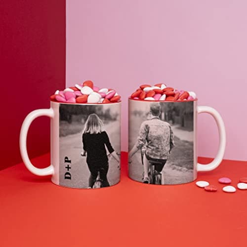 Wanapix | Tasse Personnalisée avec Photo et Texte | Tasse à Café Personnalisable | Céramique Mug | Cadeau Original | Va au micro-ondes | 325ml | Intérieur et Poignée Rouge