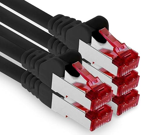 1aTTack.de - 5x 0,5 m câble patch CAT6 S/FTP blindage PIMF câble réseau CAT.6 RJ45 câble Ethernet routeur LAN DSL commutateur modem panneau de brassage - noir - 5 pièces
