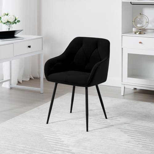 WOLTU Lot de 6 Chaises de Salle à Manger, Chaises de Cuisine Rembourrées avec Dossier, Accoudoirs, Pieds en Métal, pour Salon, Bureau, Coiffeuse, en Velours, Noir, EZS02sz-6