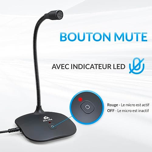 KLIMTM Talk - Microphone USB PC et Mac - Compatible avec Tout Ordinateur - Micro de Bureau Professionnel - Audio Haute Définition - Nouvelle Version 2024 - Noir