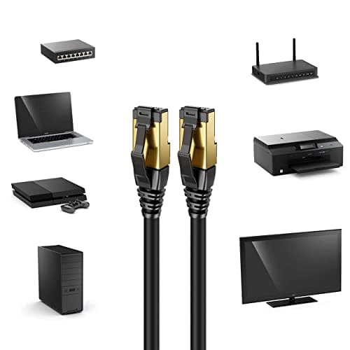 deleyCON 10x 0,25m Câble Patch CAT8.1 Câble Réseau Câble S/FTP PIMF 2000 MHz 40 Gbit RJ45 LAN DSL Câble CAT.8 Ethernet Câble Prise RJ45 - Noir