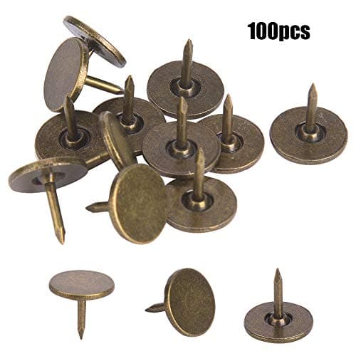 100 Clous d'Ameublement, Tête Plate, Kit d'Assortiment de Broches à Dessin, Clous de Meubles, Fournitures d'Art en Fer, Accessoires pour Décoration de Canapé de Porte - Bronze Cyan(11 x 11MM)