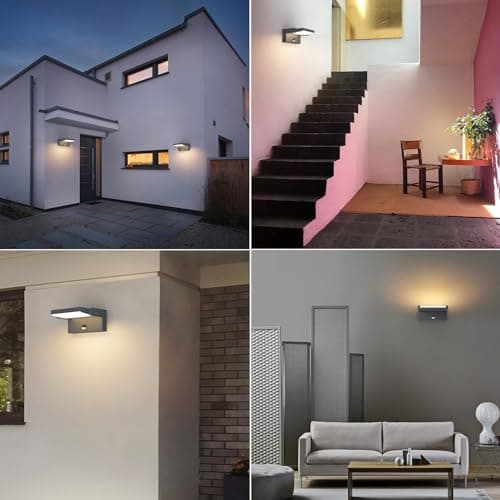 Klighten 24W Applique Murale LED Extérieure Intérieur Rotatif, Éclairage Mural Imperméable IP65 Moderne, Lampe Murale Ajustable pour Jardin Entrée Terrasse, Anthracite, 1500LM, Blanc Chaud 3000K