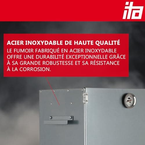 ITA Fumoir 7004 111x29x47 cm - Armoire de fumage premium avec thermomètre et accessoires - Métal galvanisé, Résistant à la corrosion, Durable - Fumoir pour viande, poisson, fromage