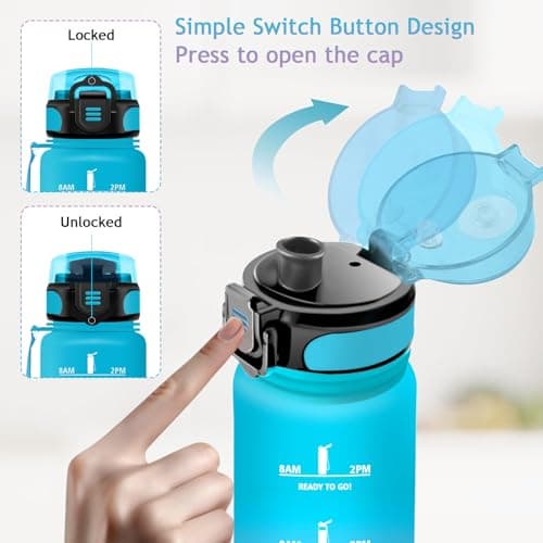 Vikaster Gourdes, Gourde 1Litre, sans BPA, Étanche & Réutilisable, Bouteille d'eau avec Marqueur de Temps et Filtre, Convient Pour la Enfant & Adulte, Gym, Yoga, Camping, Sport, Gourde Randonnée