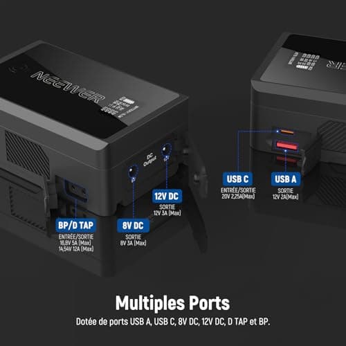 NEEWER 50Wh Mini Batterie V Mount avec Prise D Tap/USB C/USB A/BP/Double Ports CC/ Écran OLED, 3450mAh 14,54V, Batterie V Lock, Prend en Charge de la Charge Rapide 45W PD pour Appareil Photo
