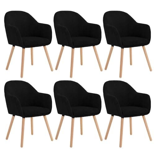 WOLTU Chaise de Salle à Manger, Lot de 6 Chaises, Chaise Ergonomique, Chaise de Cuisine avec Accoudoirs, Chaise Rembourrée avec Pieds en Bois Massif, en Velours Côtelé, Noir, EZS26sz-6