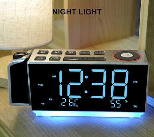 iTOMA Réveil de Projection avec Radio FM, Chargement USB, écran LED de 1,8 Pouces, Veilleuse, Double Alarme, Snooze, Contrôle de Gradation, Radio - Réveil de Chevet CKS509
