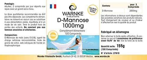 D-Mannose 1000mg - dosage élevé - végétalien - 100 comprimés | Warnke Vitalstoffe - Qualité des pharmacies allemandes