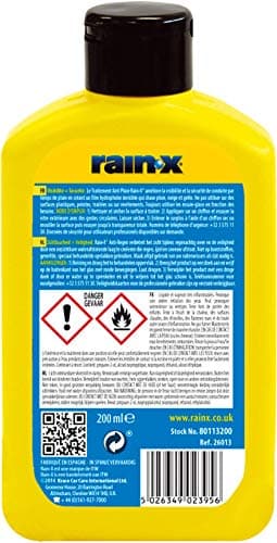 Rain-X Lave Glace Voiture Traitement Anti Pluie Pare Brise Technologie Hydrophobe, Bain et Miroirs 200 ml Insecte, Jaune
