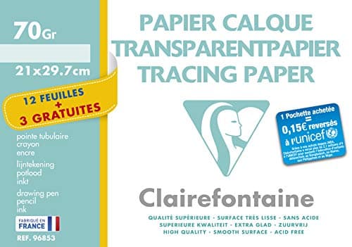 Clairefontaine 196853AMZC - Un lot de 2 pochettes de Calque supérieur 15 feuilles (12 + 3 gratuites) 21x29,7 cm 70/75g