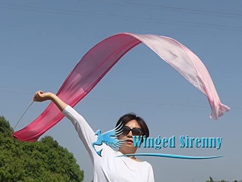 Winged Sirenny 250cm Ruban Bâton de Gymnastique en Soie Véritable, Accessoire de Danse et Soie de Jeu (dégradé Bordeaux)