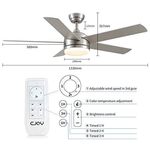 CJOY Ventilateur de Plafond Réversible, 132 cm Ventilateur de Plafond avec Éclairage et Télécommande, Bicolore 5 Pales Ventilateur Silencieux Plafond Réglable, 24W LED AC Motor