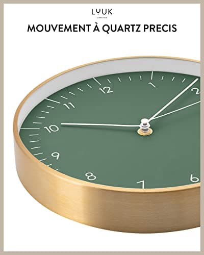 LUUK LIFESTYLE Horloge Murale à Quartz, Mouvement Silencieux, Vert Foncé