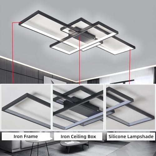 Jsz LED Dimmable Plafonnier Salon Lampe Avec Télécommande Moderne Plafond Creative Métal Acrylique Design Éclairage Chambre Décor Lampe,Noir,105cm