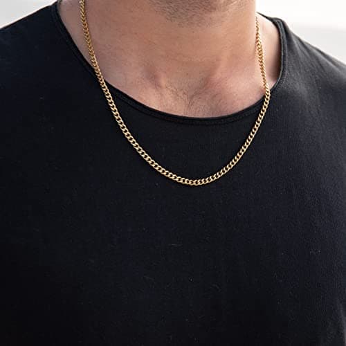 Made by Nami Collier pour Homme en Acier Inoxydable - Chaîne à Maillons en d'Or Massif de 60 cm - Chaîne pour Homme Artisanale - Cadeau pour Lui - Bijoux pour Homme (Or 4mm)