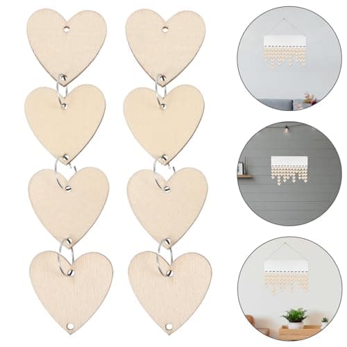 VORCOOL 50pcs Coeur en Bois Tranche de Bois avec Trous et 50pcs Anneaux Boucles de Fer