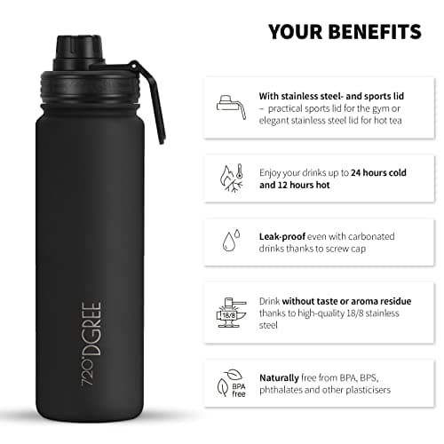 720°DGREE Bouteille Isotherme noLimit – 410ml | Gourde en Acier Inoxydable d'eau, thé, café, jus, Boisson Chaud ou Froid | Premium de Isolée sous Vide + Gratis Sport Couvercle