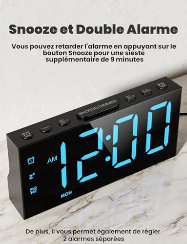 LIORQUE Réveil Numérique, Reveil Ado avec 4 Couleurs Dégradées et 4 Couleurs Fixes, 4 Modes D'alarme, 2 Alarmes, Réglage de La Luminosité, Snooze, 12/24 H, Port USB, Noir