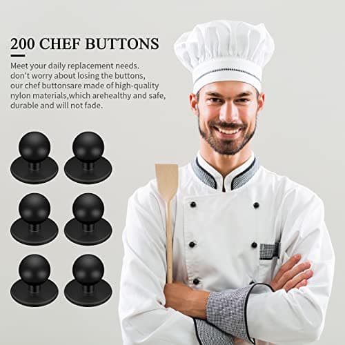 Rapidbok 100pcs Boutons de Boule de Chef, Boutons de Veste de Cuisine Noir avec Tête de 12mm de Diamètre, Boutons Ronds pour Veste de Chef, Boutons de Manteau de Chef, Boutons en Plastique de Chef