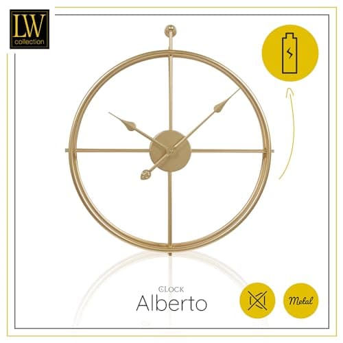LW Collection Horloge Murale Alberto Or 62 cm - Grande Horloge Murale Industrielle en Métal - Horloge Murale Moderne - Mouvement Silencieux - Horloge Silencieuse