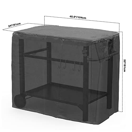 Onlyfire Housse Barbecue Exterieur, 600D PVC Housse Barbecue, BBQ Cover pour Chariot de Barbecue, Chariot de Service, 104 × 61 × 81 cm, Bache Barbecue mit Verstellbarem Kordelzug, Noir