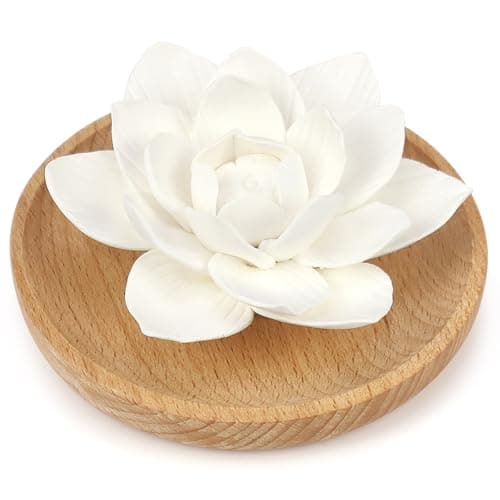 Diffuseur D'Huiles Essentielles en Plâtre avec Boîte à Parfum en Bois et Fleur en Plâtre Diffusion Naturelle pour Bureau Salon Salle de Bains et la Chambre