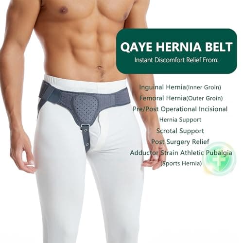 HEERTEEAJ Ceinture herniaire pour homme et femme Ceinture herniaire réglable flexible Soutien herniaire Soulagement de la douleur avec coussinets de compression amovibles Hernie