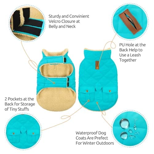 CITÉTOILE Manteau de Chien Coupe - Vent, Manteau Chien Fourré Polaire Epaiss, Manteau Veste d’Hiver Chien Chaud, Vêtement pour Chiens avec Trou de Corde de Traction, Bleu Clair, XS