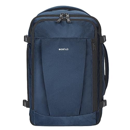 ECOHUB Bagages Cabine 40x20x25 Sac a Dos Voyage Ryanair sous Siège 13 Poches Sac a Dos Cabine Avion Valise Cabine Femme Homme Petite Sac Cabine Recyclable Pet Ecologique 20L Loisir, Brevetée, Bleu
