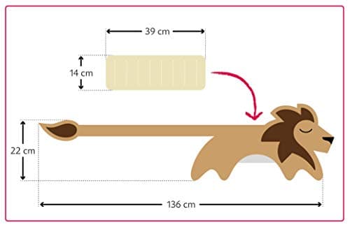 LESCHI Coussin chauffant - Bouillotte micro-ondes 10 compartiments à nouer - Animal : lion beige - Bouillotte graines de blé bio souple - Idéal pour se réchauffer en hiver et le ventre, dos