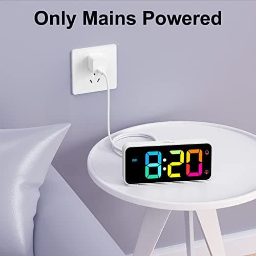 HOMVILLA Reveil, Réveil Numérique avec Grand écran LED, 0-100% Luminosité, 90-120 DB Volume, 2 Alarmes, 12/24H, Fonction Snooze, Port de Recharge USB, (Adaptateur Inclure), Blanc-Couleur