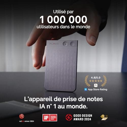 PLAUD Note Enregistreur Vocal IA avec Étui Dictaphone Enregistreur Vocal Numérique Contrôle par App Transcription et Résumé IA Prise en Charge de 112 Langues Conçu pour Conférences Réunions Appels