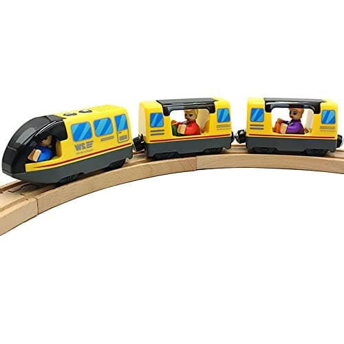 Kit de train d'action à piles pour rails de chemin de fer en bois (magnétique) - Compatible avec Thomas la locomotive, kit de train Brio pour les enfants âgés de 3, 4, 5 ans (sans voie en bois)