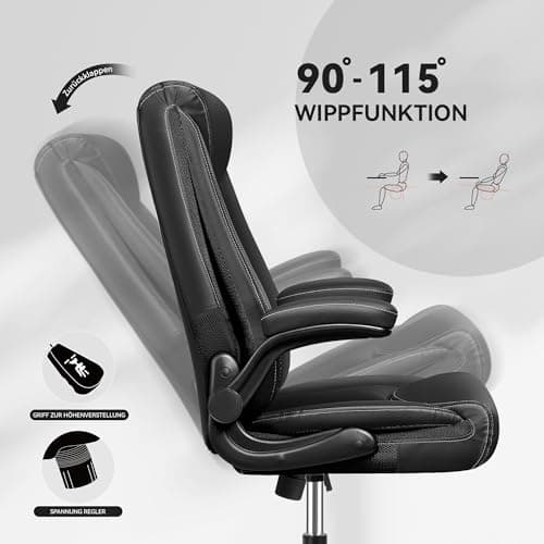 DoChair Chaise Bureau, Chaise de Bureau Ergonomique avec accoudoirs Flexibles, Fauteuil de Bureau avec avec Fonction d'inclinaison et réglable en Hauteur, Chaise Bureau PU Cuir, Noir