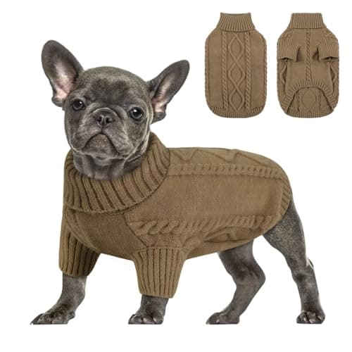 Queenmore Pull Chien Petite Taille Bouledogue Français Chaud Pull-Overs pour Chiens Pull Chihuahua Manteau Teckel Vetement pour Chien Chat d'hiver, Marron, S