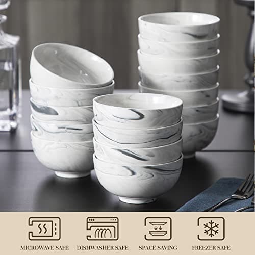 MALACASA Série REGULAR 8 Bols à Céréales Marbre en Porcelaine 420ml, Bols à Petit Déjeuner Ronds 12,8 cm, Bols pour Soupe Salade et Riz