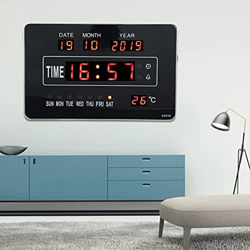 Duokon Horloge de Calendrier, Affichage de la température de l'heure de l'horloge de Calendrier électronique numérique Multifonctionnel Prise UE 110-220 V