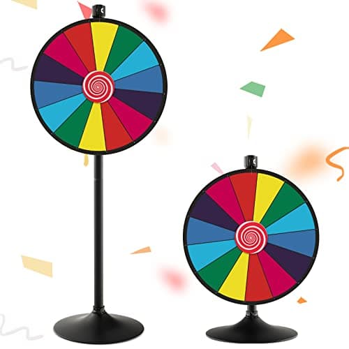 COSTWAY Roue de la Fortune 60cm à Hauteur Réglable avec 14 Emplacements, Roue de Loterie sur Pieds avec Marqueur Effaçable à Sec & Effaceur, Base Solide