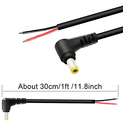 GINTOOYUN Lot de 2 câbles d'alimentation CC à 90 degrés, prise jack mâle CC 5,5 mm x 2,5 mm vers fil nu à extrémité ouverte, cordon de réparation pour moniteurs, bande lumineuse LED, appareil photo,