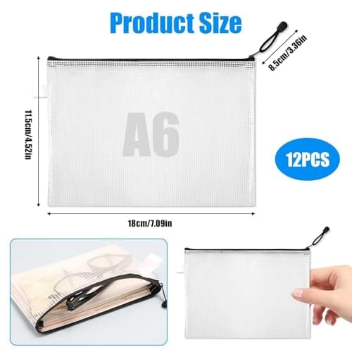 LANAFAY 12 Pcs Pochette Document Zippée A6, Étanche Pochette Rangement, PVC Pochette Plastique Zippée, Transparentes Mesh Zipper Pouch, pour Voyage, Cosmétiques, Bureau Documents Organisation
