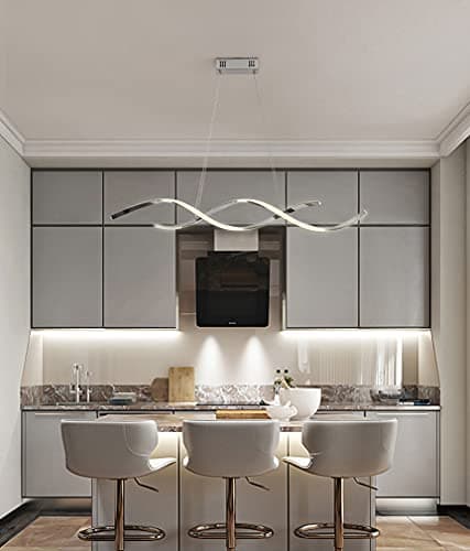 Hsyyz Lampe suspendue/avec télécommande Lampe à suspension LED Table à manger moderne Plafonnier à intensité variable Lustre réglable en hauteur Lustre design en spirale Éclairage suspendu (chrome)