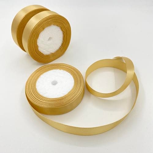 LLMtn 66 Mètres Lot de 3 Rouleaux de Ruban de Satin Doré 2 cm x 22 m pour Décoration de Cadeau de Mariage, de Baptême et d'Anniversaire