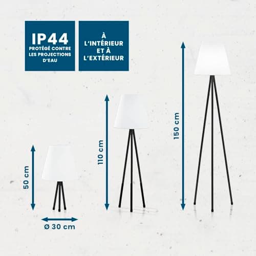 Hoberg Solar Lampadaire | Sans fil & Variable | LED blanc chaud | Batterie rechargeable par énergie solaire & USB | Avec télécommande & capteur de lumière | Pour l'intérieur & l'extérieur [IP44]