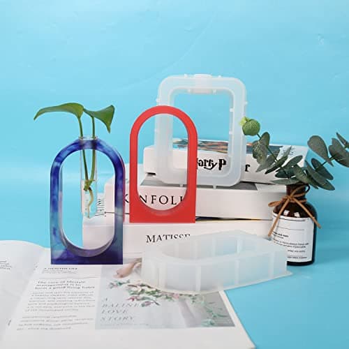 Cayway Vase en Résine Moule en Résine pour Station de Propagation, Moule de Vase en Silicone avec 4 PCS Tubes à Essai pour La Décorationde Bureau à Domicile