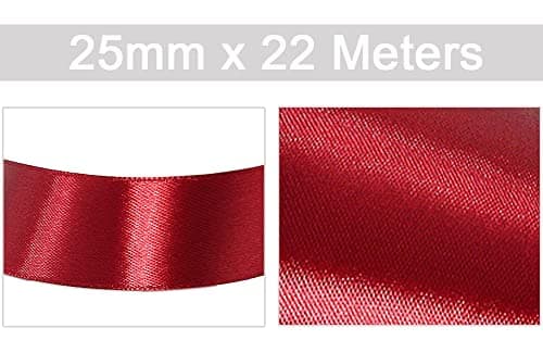Ruban de Satin Bordeaux 25mm x 22m, Ruban Satinée pour Emballage Cadeau, Couture, Artisanat, Ballon, Bouquet de Mariée, Décoration de Mariage